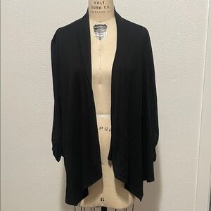 Black Open-Front, Floral Lace Back Cardigan